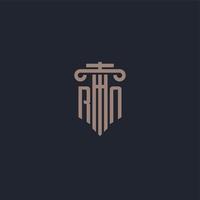 rn initialt logotyp monogram med pelare stil design för advokatbyrå och rättvisa företag vektor