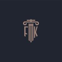 fk initialt logotypmonogram med pelarstilsdesign för advokatbyrå och rättviseföretag vektor