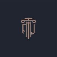 fj initialt logotyp monogram med pelare stil design för advokatbyrå och rättvisa företag vektor