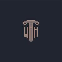 wh initialt logotyp monogram med pelare stil design för advokatbyrå och rättvisa företag vektor