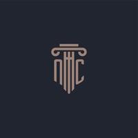 nc initialt logotypmonogram med pelarstilsdesign för advokatbyrå och rättviseföretag vektor