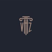 vz initialt logotypmonogram med pelarstilsdesign för advokatbyrå och rättviseföretag vektor