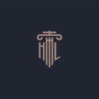 hl initialt logotypmonogram med pelare stil design för advokatbyrå och rättvisa företag vektor