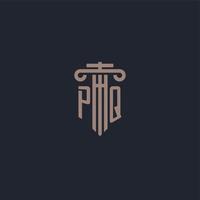 pq initialt logotypmonogram med pelarstilsdesign för advokatbyrå och rättviseföretag vektor
