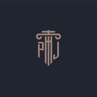 pj initialt logotyp monogram med pelare stil design för advokatbyrå och rättvisa företag vektor