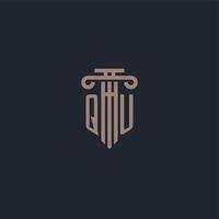 qu initial logotyp monogram med pelare stil design för advokatbyrå och rättvisa företag vektor