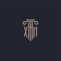 xh initialt logotypmonogram med pelarstilsdesign för advokatbyrå och rättviseföretag vektor