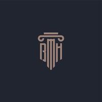 bh initialt logotypmonogram med pelarstilsdesign för advokatbyrå och rättviseföretag vektor
