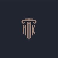hk initialt logotypmonogram med pelarstilsdesign för advokatbyrå och rättviseföretag vektor