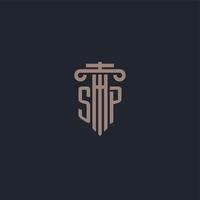 sp initiala logotyp monogram med pelare stil design för advokatbyrå och rättvisa företag vektor