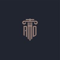 ro initialt logotyp monogram med pelare stil design för advokatbyrå och rättvisa företag vektor