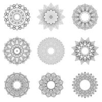 Set florale runde Ornamentmuster Mandala-Design-Vektorillustration für den Druck handgezeichneter schwarzer Hintergrund. vektor