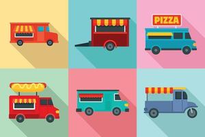 Food-Truck-Icon-Set, flacher Stil vektor