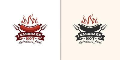 heißes gegrilltes Logo der Weinlese Retro-Wurst, Grill, klassisches Grilllogo mit schwarzer Version vektor