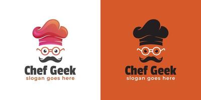 kreative logos von meisterkoch oder smart chef, geek chef und professionelles kochen logo design vektor