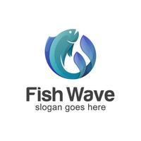 frische fischwelle im ozean oder siegellogodesign für meeresfrüchte, fischer, fischladenlogo vektor