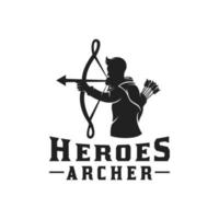 Heldenmythos griechischer Bogenschütze Krieger Silhouette, Herkules Herakles mit Bogen Langbogen Pfeil Logo Design vektor