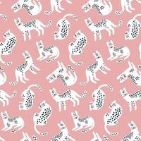 trendiga handritade sömlösa mönster med vita leoparder på rosa bakgrund. vektor utskrift.