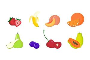 Früchte und Beeren vegane Vektorflachbild-Illustrationssammlung