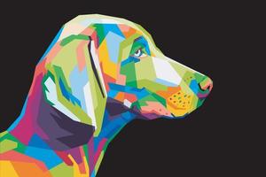 bunter Hundekopf mit coolem Hintergrund im Pop-Art-Stil. vektor