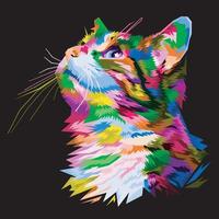 bunte lustige katze im pop-art-stil isoliert auf schwarzem hintergrund vektor