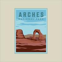 arches national park vintage affisch illustration mall grafisk design. utomhusäventyr för affärsresor vektor