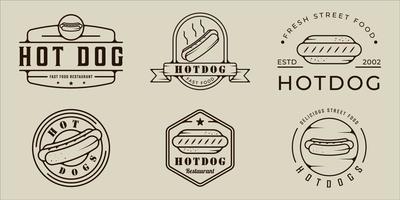 uppsättning hotdog line art vektor illustration mall ikon grafisk design. bunt samling av olika korv gata och snabbmat tecken eller symbol för affärsrestaurang och café med märke