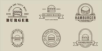 satz von burger oder hamburger logo linie kunst vektor illustration vorlage symbol grafikdesign. Bundle-Sammlung verschiedener Fast-Food-Zeichen oder Symbole für Geschäftsrestaurants oder Cafés mit Abzeichen