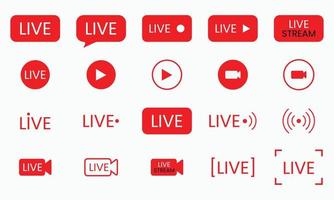 Live-Streaming-Set rote Symbole. Play-Button-Icon-Vektor vektor