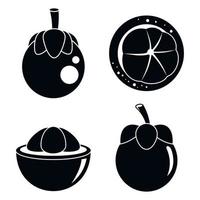 mangostan frukt ikoner set, enkel stil vektor