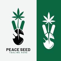 cannabis ogräs frö och två fingrar logotyp designmall vektor