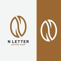 Buchstabe Initiale n Kaffeebohne-Logo-Design-Vorlage vektor