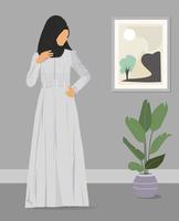 Flache Porträtillustration eines muslimischen Mädchens, das Hijab trägt vektor