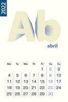 minimalistische Kalendervorlage für April 2022, Vektorkalender in spanischer Sprache. vektor