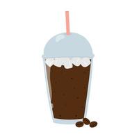 Cartoon-Eiskaffee mit Eiswürfeln. erfrischendes sommergetränk. isolierte Vektorillustration. vektor