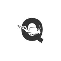 bokstaven q och någon scuba, dykning ikon illustration vektor