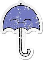 beunruhigter Aufkleber eines niedlichen Cartoonregenschirms vektor