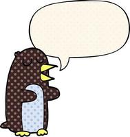 Cartoon-Pinguin und Sprechblase im Comic-Stil vektor