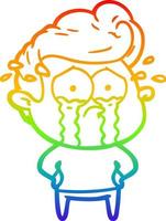 Regenbogen-Gradientenlinie Zeichnung Cartoon weinender Mann vektor