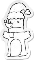nödställda klistermärke av en tecknad björn som bär julhatt vektor