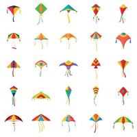 Kite Flying Festival Surf Icons Set, flacher Stil vektor