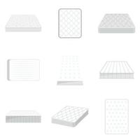 madrass squab sängkläder ikoner set, platt stil vektor