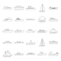 marina fartyg typer ikoner set, kontur stil vektor