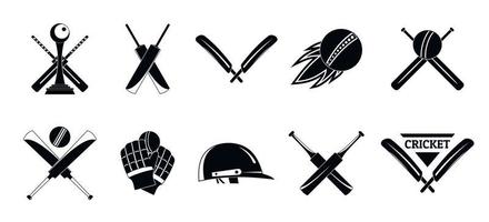 cricket sport boll logotyp ikoner set, enkel stil vektor
