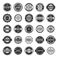 Vintage-Abzeichen und Etiketten-Icons gesetzt, einfacher Stil