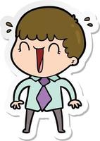 klistermärke av en skrattande tecknad man i skjorta och slips vektor