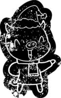 glad tecknad nödställd ikon av en gris i vinterkläder som bär tomtehatt vektor