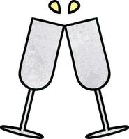 Retro-Grunge-Textur Cartoon klirrende Champagnerflöten vektor