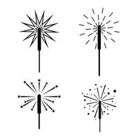 Wunderkerzen-Feuerwerk-Lagerfeuer-Ikonen eingestellt, einfacher Stil