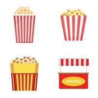popcorn bio box randiga ikoner set, platt stil vektor